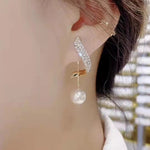 Shiny Golden Crystal Pearl Pendant Drop Long Tassel Elegant Fashion Jewelry Earrings