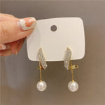 Shiny Golden Crystal Pearl Pendant Drop Long Tassel Elegant Fashion Jewelry Earrings