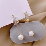 Shiny Golden Crystal Pearl Pendant Drop Long Tassel Elegant Fashion Jewelry Earrings
