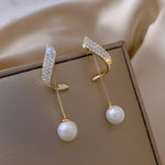 Shiny Golden Crystal Pearl Pendant Drop Long Tassel Elegant Fashion Jewelry Earrings