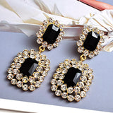 Golden Black High Quality Crystal Stunning Drop Dangle Big Trendy Fashion Jewelry Statement Earrings