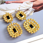 Golden Black High Quality Crystal Stunning Drop Dangle Big Trendy Fashion Jewelry Statement Earrings