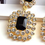 Golden Black High Quality Crystal Stunning Drop Dangle Big Trendy Fashion Jewelry Statement Earrings