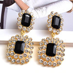 Golden Black High Quality Crystal Stunning Drop Dangle Big Trendy Fashion Jewelry Statement Earrings
