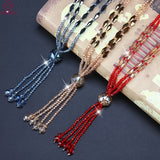 Graceful Champagne Crystal Long Tassel Strand Sweater Chain Party wear Shiny Fashion Necklace for Women