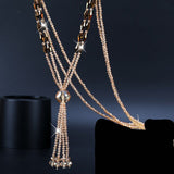 Champagne Crystal Long Tassel Strand Sweater Chain Party wear Shiny Fashion Necklace for Women