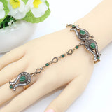 Antique Gold Emerald Green Crystal Bracelet Ring Set Wedding Fashion Jewelry For Women
