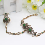 Antique Gold Emerald Green Crystal Bracelet Ring Set Wedding Fashion Jewelry For Women