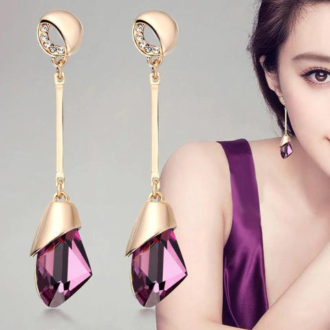 Stylish Golden Wine Color Long Fashion Cocktail Jewelry Drop Dangle Earrings - EonShoppee