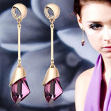 Stylish Golden Wine Color Long Fashion Cocktail Jewelry Drop Dangle Earrings - EonShoppee