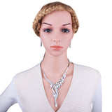 Stunning Silver Plated Clear Rhinestone Crystal Water Drop big Statement Necklace Earrings Bridal Wedding Jewelry Set