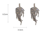 Long Tassel Silver Plated Leaf Drop Dangle Crystal Earrings for Women Dress Fashion Jewelry