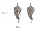 Long Tassel Silver Plated Leaf Drop Dangle Crystal Earrings for Women Dress Fashion Jewelry