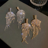 Long Tassel Silver Plated Leaf Drop Dangle Crystal Earrings for Women Dress Fashion Jewelry