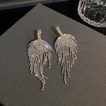 Long Tassel Silver Plated Leaf Drop Dangle Crystal Earrings for Women Dress Fashion Jewelry