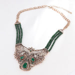 Elegant Antique Gold Emerald Green Glass Beads Statement Wedding Jewelry Necklace