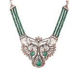 Elegant Antique Gold Emerald Green Glass Beads Statement Wedding Jewelry Necklace