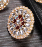 Luxury Fashion Statement Kundan Pearl Flower Big Adjustable Traditional Finger Ring For Women