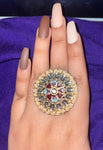 Luxury Fashion Statement Kundan Pearl Flower Big Adjustable Traditional Finger Ring For Women