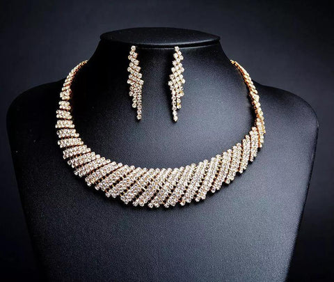 Elegant & Luxurious Golden Crystal Wedding Fashion Jewelry Set For Women - EonShoppee
