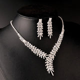 Glamorous Silver Plated Crystal Bridal Wedding Necklace and Earrings Prom Fashion Jewelry Set