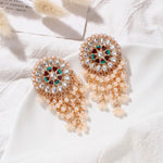 Exaggerated Ethnic Style Kundan Pearl Drop Big Stud Earrings Traditional Indian Jewelry