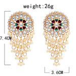 Exaggerated Ethnic Style Kundan Pearl Drop Big Stud Earrings Traditional Indian Jewelry