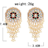 Exaggerated Ethnic Style Kundan Pearl Drop Big Stud Earrings Traditional Indian Jewelry