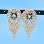 Exaggerated Ethnic Style Kundan Pearl Drop Big Stud Earrings Traditional Indian Jewelry