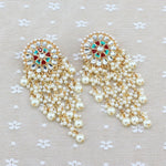 Exaggerated Ethnic Style Kundan Pearl Drop Big Stud Earrings Traditional Indian Jewelry