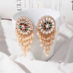Exaggerated Ethnic Style Kundan Pearl Drop Big Stud Earrings Traditional Indian Jewelry