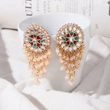 Exaggerated Ethnic Style Kundan Pearl Drop Big Stud Earrings Traditional Indian Jewelry