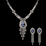 Elegant Silver Blue Shiny Crystal Chain Necklace Set Women Bridal Wedding Jewelry