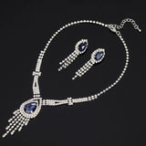 Elegant Silver Blue Shiny Crystal Chain Necklace Set Women Bridal Wedding Jewelry