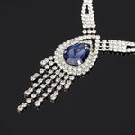 Elegant Silver Blue Shiny Crystal Chain Necklace Set Women Bridal Wedding Jewelry