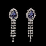 Elegant Silver Blue Shiny Crystal Chain Necklace Set Women Bridal Wedding Jewelry