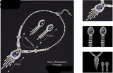 Elegant Silver Blue Shiny Crystal Chain Necklace Set Women Bridal Wedding Jewelry