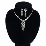 Elegant Silver Blue Shiny Crystal Chain Necklace Set Women Bridal Wedding Jewelry