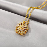 Trendy Golden 2 Way Magnetic Openable Heart Shaped Clavicle Chain Pendant Charm Necklace