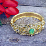 Luxurious Super Elegant Golden Mint Green Crystal Ethnic Style Openable Bracelet Bangle Wedding Fashion Jewelry