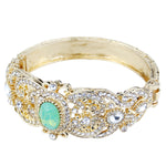 Luxurious Super Elegant Golden Mint Green Crystal Ethnic Style Openable Bracelet Bangle Wedding Fashion Jewelry