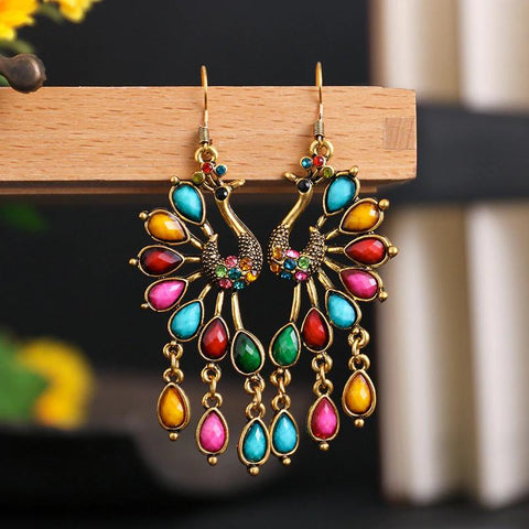 Gorgeous Multi Color Carved Peacock Jhumka Style Drop Dangle Fashion Jewelry Earrings - EonShoppee
