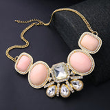 Trendy Golden Peach Crystal Big Chunky Statement Fashion Jewelry Necklace For Women