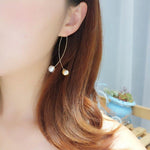 Stylish Pearl Cross Wire Fish Shape Golden Long Fashion Jewelry Earrings - EonShoppee