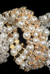Multi-layer Pearl Gold Plated Rhinestone Crystal Open Cuff Bangle Bridal Fashion Jewelry Bracelet