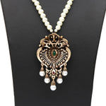 Traditional Antique Gold Pendant Green Stone Crystals Ethnic Long Necklace For Women