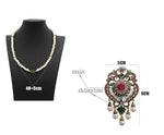 Traditional Antique Gold Pendant Green Stone Crystals Ethnic Long Necklace For Women