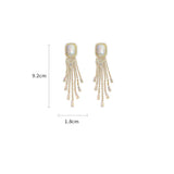 Shiny CZ Golden Crystal Big Pearl Long Tassel Luxury Drop Earrings Fashion Jewelry Accessory for Women