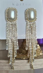 Shiny CZ Golden Crystal Big Pearl Long Tassel Luxury Drop Earrings Fashion Jewelry Accessory for Women