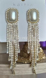 Shiny CZ Golden Crystal Big Pearl Long Tassel Luxury Drop Earrings Fashion Jewelry Accessory for Women